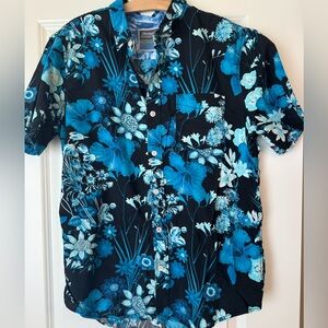 Button-Up Shirt with Blue Floral Print